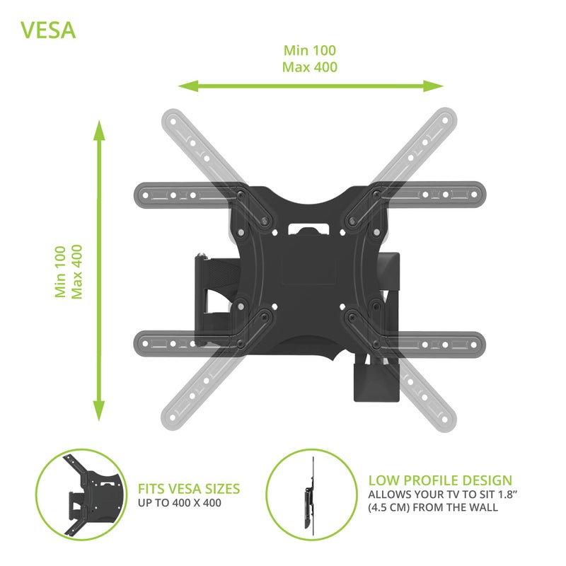 Kanto M200 Full Motion TV Wall Mount for 26" - 50" TVs | Articulating Arm with 18.6" of Extension | Up to 180Â° Swivel and 14Â° of Tilt | 4" Offset | VESA Compatible TV Bracket | Heavy-Duty Steel - Image 3